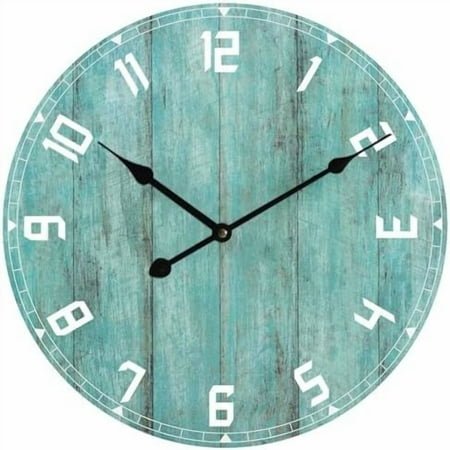 Wall Clock, 24 Inch Teal Wooden Clock Rustic Kitchen Clocks Silent Non-Ticking Clock Vintage Clocks Indoor Wall Clocks Decor Farmhouse Wall Clock Battery Operated for Living Room Office