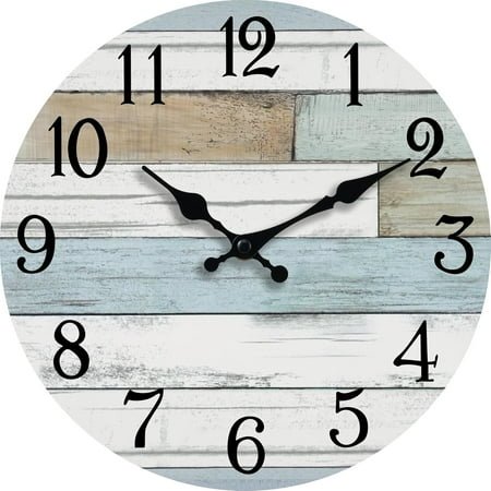 Wall Clock Battery Operated 8 Inch Silent Non Ticking Coastal Design Country Rustic Retro Decorative for Bathroom Kitchen Living Room Bedroom