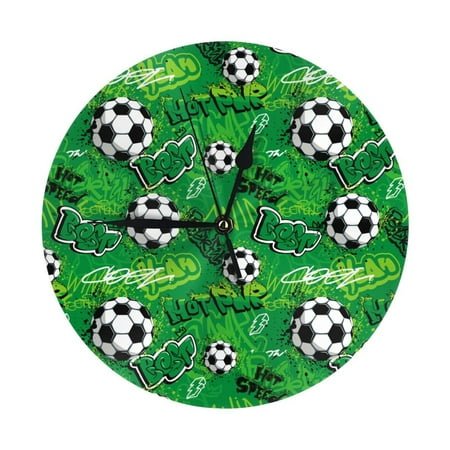 Wall Clock, cool green soccer football Wall Clocks Battery Operated Silent Kitchen Office Wall Clock Decorative, Wall Clock for School Classroom Living Room Bedroom Home Decor