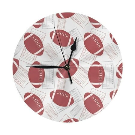 Wall Clock, cute American football field vintage Wall Clocks Battery Operated Silent Kitchen Office Wall Clock Decorative, Wall Clock for School Classroom Living Room Bedroom Home Decor