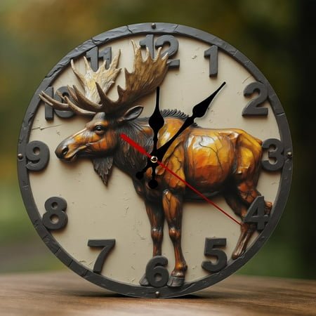 Wall Clock Decorative - Rustic Brown Moose Print 2D Vintage Wall Clocks Battery Operated Silent Non-Ticking for Bedroom, Living Room, Kitchen, Office, Classroom, 10 Inch