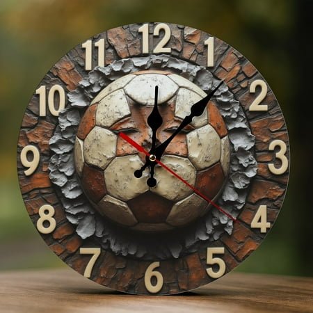 Wall Clock Decorative - Vintage Soccer Ball Print 2D Vintage Wall Clocks Battery Operated Silent Non-Ticking for Bedroom, Living Room, Kitchen, Office, Classroom, 10 Inch