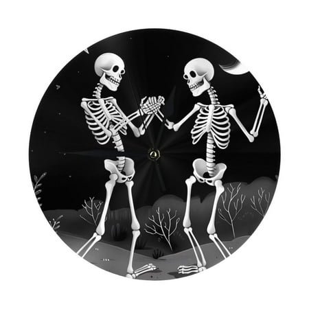 Wall Clock, Halloween Night Dancing Skeleton Wall Clocks Battery Operated Silent Kitchen Office Wall Clock Decorative, Wall Clock for School Classroom Living Room Bedroom Home Decor