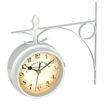 Wall Clock Iron Round Wall Hanging Double Sided Two Faces Station Clock Round Chandelier Wall Hanging Clock Home Decor
