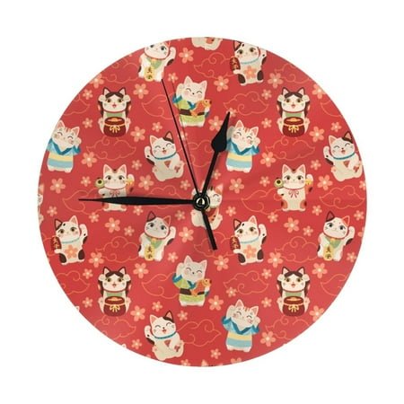 Wall Clock, Japanese Maneki Cats Wall Clocks Battery Operated Silent Kitchen Office Wall Clock Decorative, Wall Clock for School Classroom Living Room Bedroom Home Decor