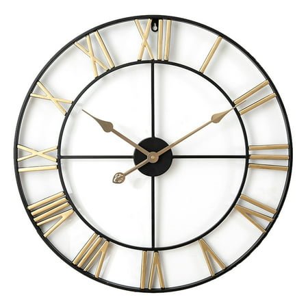 Wall Clock Metal Retro Roman Numeral Clock, Modern Round Wall Clocks Almost Silent, Easy to Read for Living Room/Home/Kitchen/Bedroom/Office/School Decor (40CM)