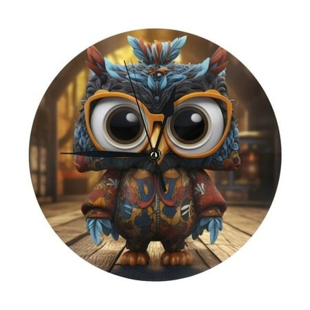 Wall Clock, Quirky Owl With Glasses Wall Clocks Battery Operated Silent Kitchen Office Wall Clock Decorative, Wall Clock for School Classroom Living Room Bedroom Home Decor
