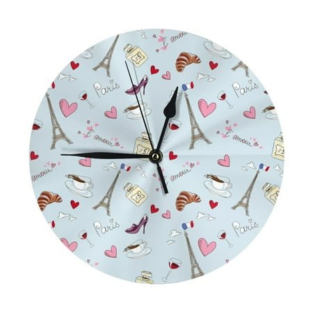Wall Clock, Romantic Eiffel Tower Wall Clocks Battery Operated Silent Kitchen Office Wall Clock Decorative, Wall Clock for School Classroom Living Room Bedroom Home Decor
