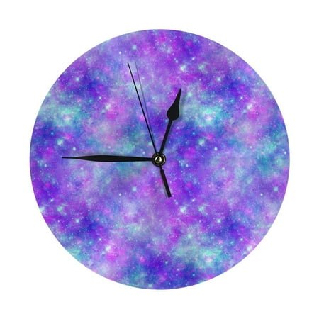 Wall Clocks Battery Operated, aesthetic galaxy sky blue purple 9.8 Inch Silent Non Ticking Decorative Large Wall Clock, Wall Clock for Living Room Bathroom Kitchen Bedroom Wall Decor