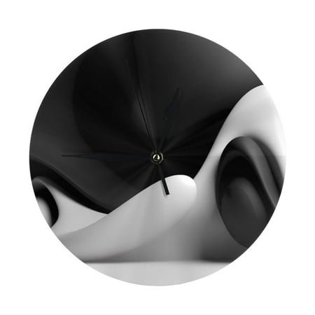 Wall Clocks Battery Operated, Black White Fluid Sculpture 9.8 Inch Silent Non Ticking Decorative Large Wall Clock, Wall Clock for Living Room Bathroom Kitchen Bedroom Wall Decor