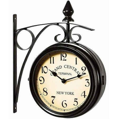 Wall Clock Wrought Iron Garden Clock Station Clock 2-sided Handmade Grand Central Terminal New York-576