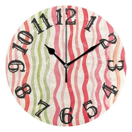 Wavy Lines Colorful Striped Wall Clock 10 inch Non-Ticking Easy to Read Decorative Clocks for Home Bedroom Living Room
