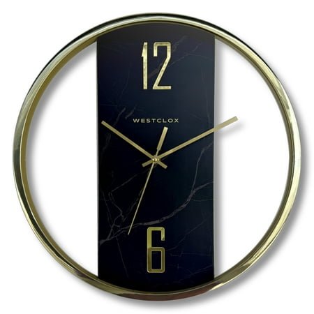 Westclox Analog 16 Contemporary Gold & Black Marble Wall Clock with Quartz Accuracy- Model# 33409