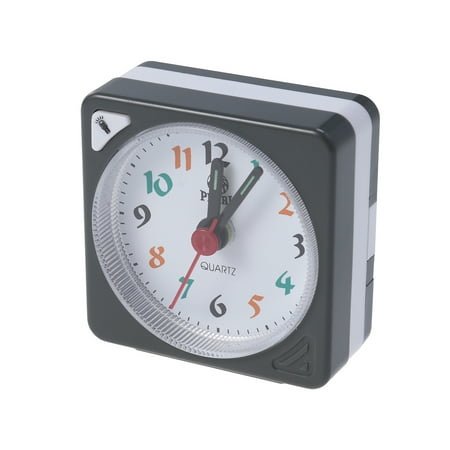 WHAMVOX Mini Clock Square Plastic Quartz Alarm Clock Portable Lightweight Clock (Grey)