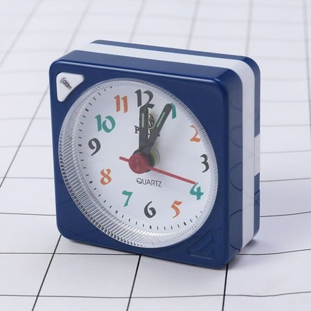WHAMVOX Mini Clock Square Plastic Quartz Alarm Clock Portable Lightweight Clock (Blue)