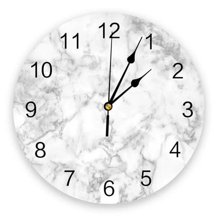 White Marble Texture Decorative Round Wall Clock Arabic Numerals Design Non Ticking Wall Clock Large For Bedrooms Bathroom（10 Inch）