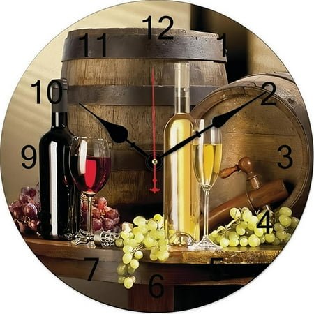 Wine Barrel Grape Red Wine Wall Clock Kitchen Decor Wall Art Silent Large Round Wall Clocks For Living Room Bedroom Office