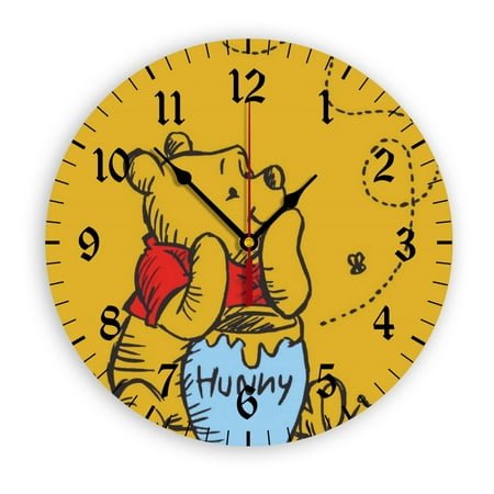 Winnie the Pooh Wall Clock with Clear Glass Dial Silent and Non-Ticking, Suitable for Bedroom, Office, School, Home and Living Room as a Gift Or Decoration, Large Size 12 Inches