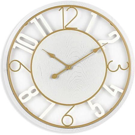 WOLEGEDO Large Wall Clock for Living Room Decor – Easy to Hang 24-Inch Big Clock – Wooden Wall Art for Kitchen, Bedroom, Home, Office – Analog Decorative Wall Clock White