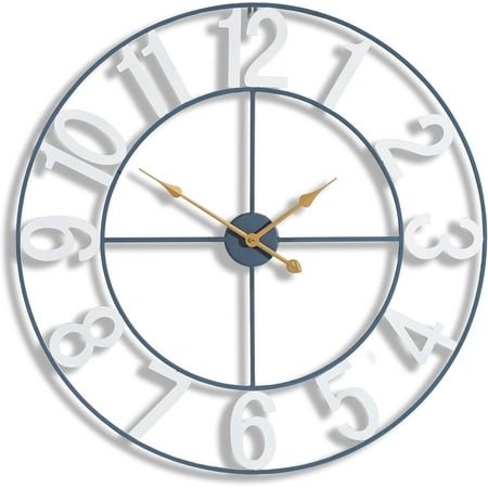 WOLEGEDO Large Wall Clock for Living Room Decor – Easy to Hang 24-Inch Big Wall Clock – Metal Wall Art for Kitchen, Bedroom, Home, Office – Analog Decorative Wall Clock 32 White