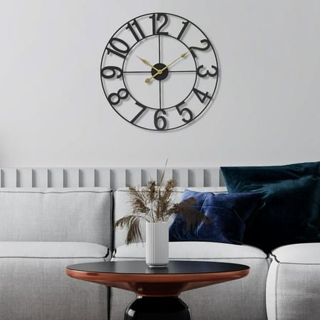 WOLEGEDO Large Wall Clock for Living Room Decor – Easy to Hang 24-Inch Big Wall Clock – Metal Wall Art for Kitchen, Bedroom, Home, Office – Analog Decorative Wall Clock 16 Black