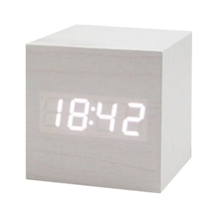 Wood Cube Voice Control Led Alarm Clock Home Bedroom Dormitory