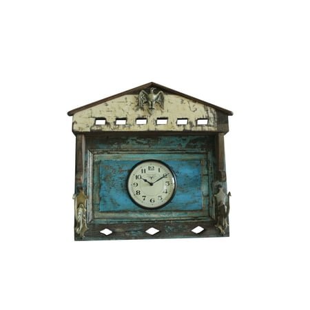 Wooden Wall Clock made from Old Wooden Window with Brass Hook, Ivory White