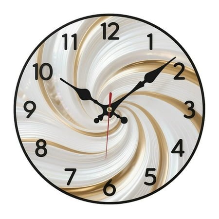 Wooden Wall Clock with Golden And Silver Wave Texture Pattern, Silent Clock with Abstract Art Line Design, Living Room, Bedroom, Kitchen, Office Decoration, Modern Home Art Decoration, Ideal Valentine