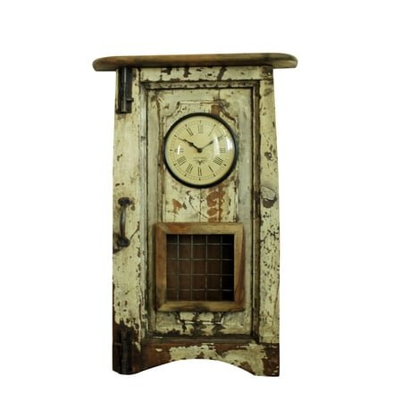 Wooden Wall Clock with Pendulum made from Recycled Wood, Bone White