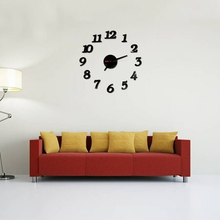 Worgeous Frameless DIY Wall Clock Numbers Adhesive Modern Art Wall Clock Silent 3D Acrylic Sticker Home Decorations for Living Room Bedroom Black ( 009)