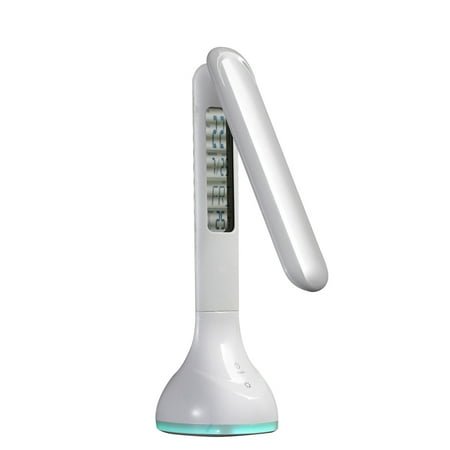 WORGEOUS Portable LED Desk Lamp Dimmable Bedside Table Lamp with Calendar Alarm Clock Temperature