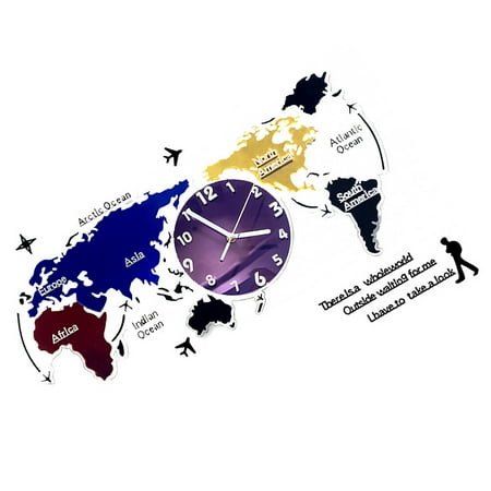 World Map Wall Clock Large Digital Home Decoration Vintage Retro Travel Colorful