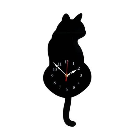 YaoZQ 1-Pack Cat Wall Clock With Wagging Tail Pendulum. A Black, 17-Inch, Silent & Non-Ticking Clock. A Modern, Cute & Minimalist Wall Clock For Kitchen, Living Room & Bedroom.