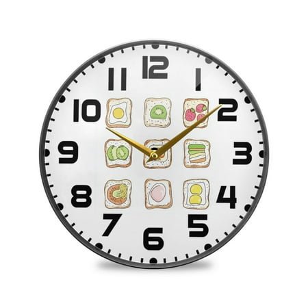 Yayeee Wall Clock for Living Room 11.9 inch Battery Operated Round with Holder, Toasts Pattern