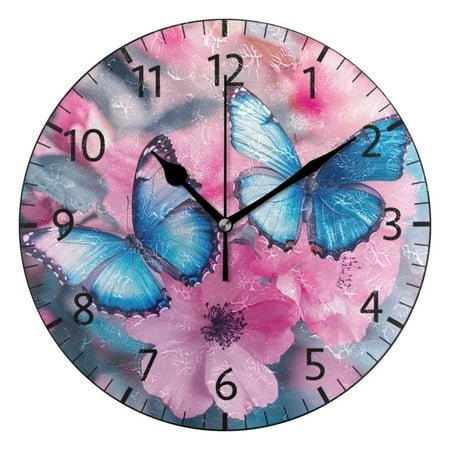 YAZAOO Decorative Wall Clock Size：25cm Blue Flutter Serenade Design Pattern Clock