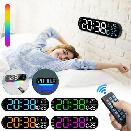 Ywbawe Clearance 13.7 Inch Large Digital Wall Clock with Temperature and Date Automatic Daylight Saving Time, Night Light, and Auto Brightness Adjustment for Bedroom or Living Room