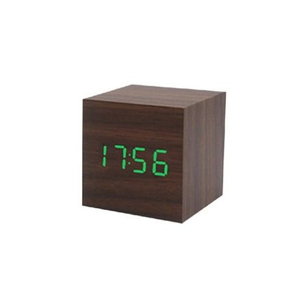 Zeiwohndc Wood Cube Voice Control Led Alarm Clock Home Bedroom Dormitory