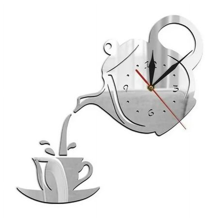ZMG 2025 Coffee Cup Teapot Wall Clock 3D Acrylic Kettle Shaped Wall Clocks Office Kitchen Dining Living Room Decoration