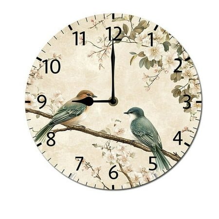 ZXCXRQFa Clock Rustic Flower Birds Wall Clock Vintage Battery Operated Silent Non Ticking Round Wooden Wall Clocks Decorative for Kitchen Living Room Bedroom Office Garden Outdoor 14 Inch