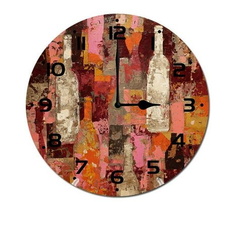 ZXCXRQFa Wine Vintage Wall-Clock for Girls Bedroom Analog Battery Operated 10 Inch - Round Wood Wall Clock Silent Non-Ticking Bathroom Bedroom Decor