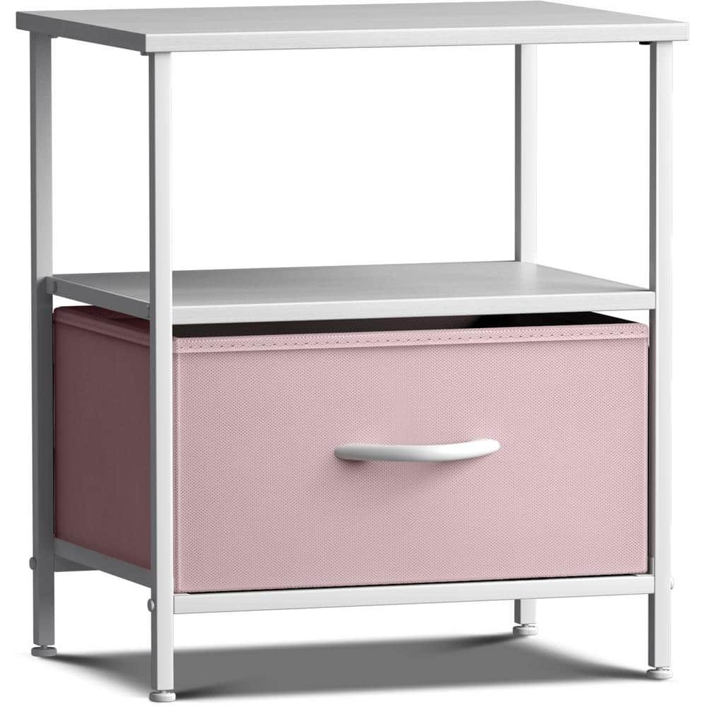 1-Drawer Pink Nightstand 18.37 in. H x 15.75 in. W x 15.75...