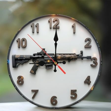 10-Inch Silent Wooden Wall Clock, Unique Gun Clock Wall Decor Home Art Rifle Clock Silent Non-Ticking Clock, Battery Operated (AA Batteries Not Included), Artistic Home Decor