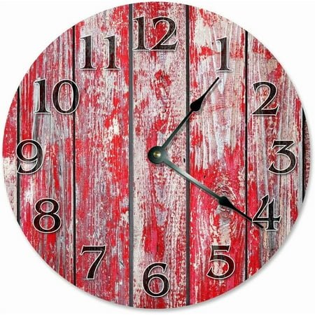 10.5 Weathered RED BARN Wood Boards Clock - Printed Wood Clock - Large 10.5 Wall Clock - Home Décor Clock