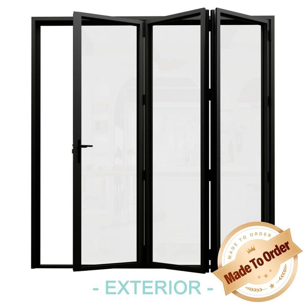 108 in. x 96 in. Left Swing/Outswing Double Tempered Glass Black Aluminum...