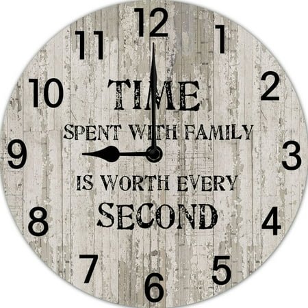 10 Inches Family Quote Clock Time Spent with Family Is Worth Every Second Wood Wall Clock Farmhouse Clock Rustic Decor for Living Room, Kitchen, Home,Bathroom, Bedroom Housewarming Gift