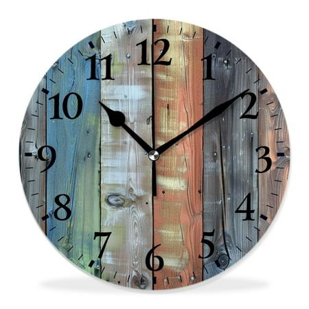 10 Inch Wall Clock Battery Operated Silent Clock Decorative for Office, Kitchen, Outdoor, Living Room，Vintage Teal Turquoise Wood Grain Stunning