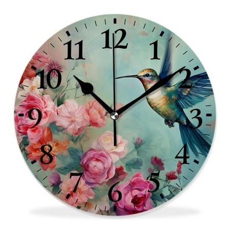 10 Inch Wall Clock Battery Operated Silent Clock Decorative for Office, Kitchen, Outdoor, Living RoomButterfly Bird Flower Elegant
