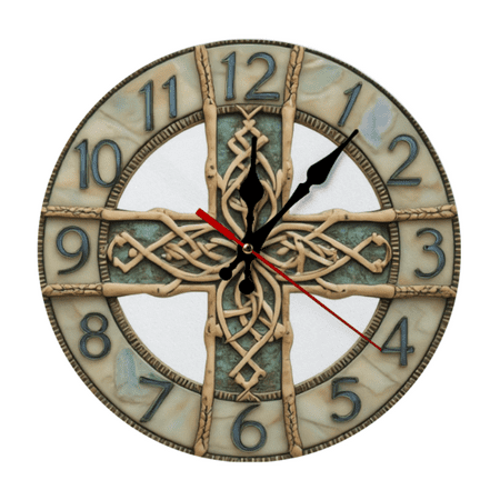 10 Inch Wooden Irish Cross Silent Wall Clock - , Distressed Finish, Japanese Quartz, Battery Not Included (AA) - Rustic Home Decor, Decorative Numerals |Wall Clock Living Room