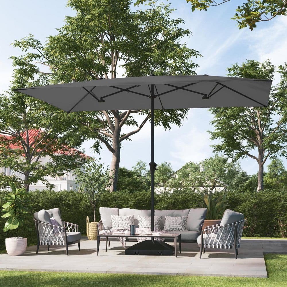 10 x 6.5 ft. Steel Double-Sided Rectangular Outdoor Market Patio Umbrella with...
