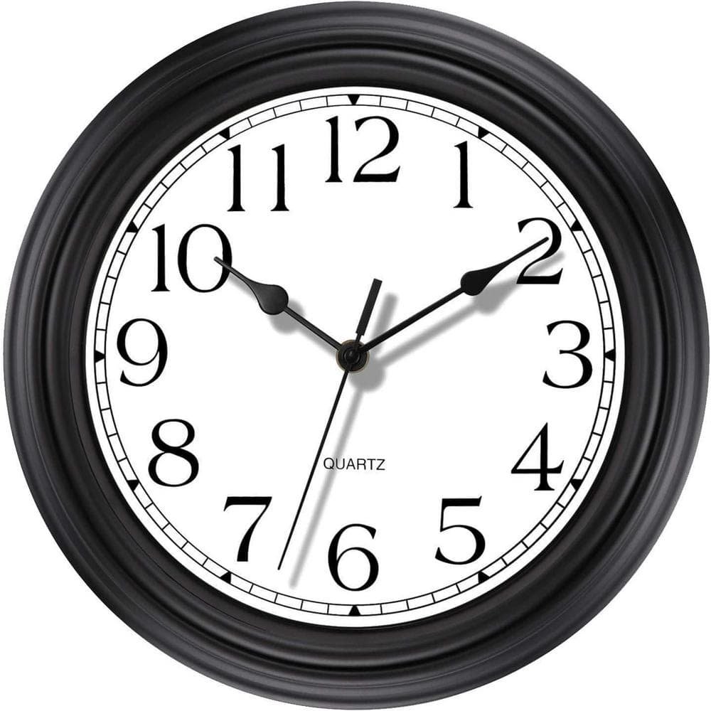 12 in. Black Analog Classic Non-Ticking Wall Clock Decorative Battery Operated for...